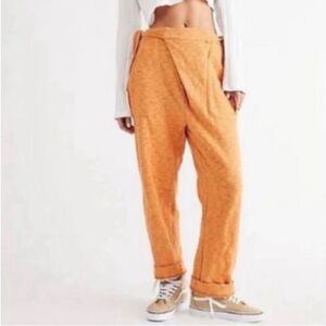 EUC Free People FP Beach Dual Side Tie Textured Cotton Beach Pants Orange Small
